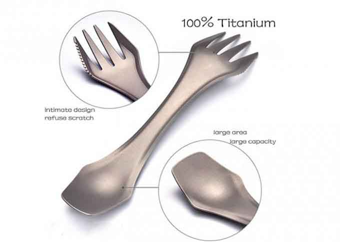 Essential Titanium Camping Parts 3 In 1 Titanium Fork Spoon Knife Outdoor Flatware