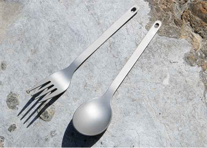 Ultralight Titanium Camping Parts Two Piece Titanium Fork And Spoon 1.6mm Thickness