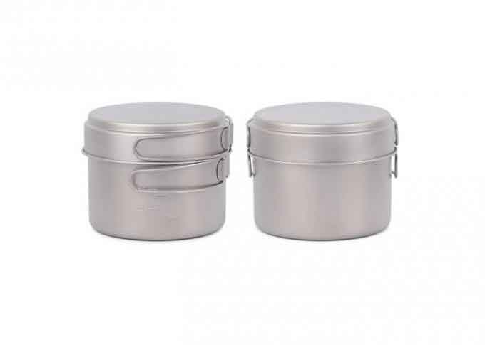 1600ml 500ml Titanium Camping Cookware Picnic Cooking Pot With Folded Long Handle