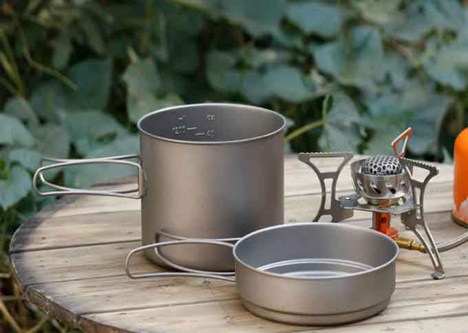 1600ml 500ml Titanium Camping Cookware Picnic Cooking Pot With Folded Long Handle