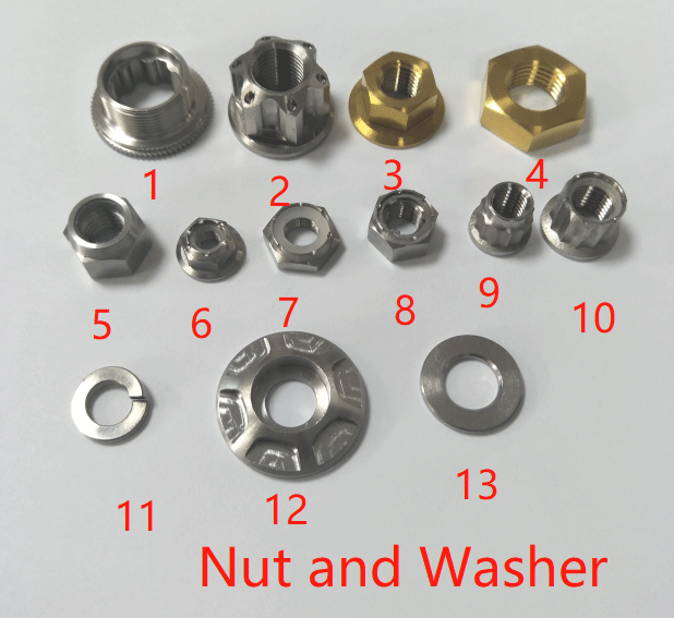 Grade 5 Titanium Nuts And Bolts Axle Nut Flanged Motorcycle M16 Thread Pitch