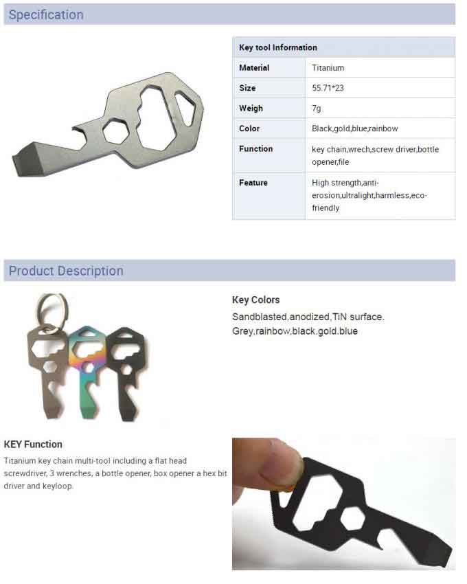 Outdoor Titanium Camping Parts EDC Bottle Opener Key Shaped Multi Tools