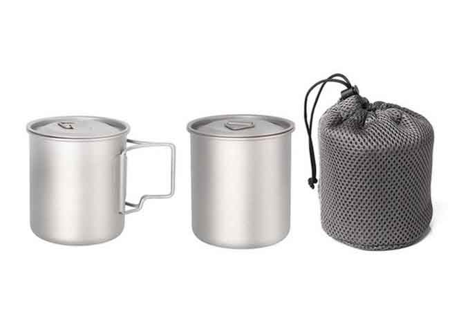 420ml Pure Titanium Cookware Ultralight Titanium Camping Pot Cup 90g Weight