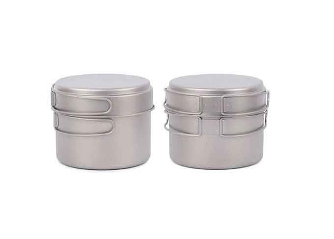 1600ml 500ml Titanium Camping Cookware Picnic Cooking Pot With Folded Long Handle