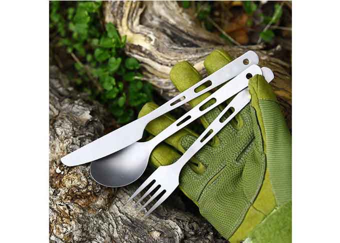 Metal Titanium Knife Fork Spoon Set Long Handle Cookware Camping Ultralight Spork