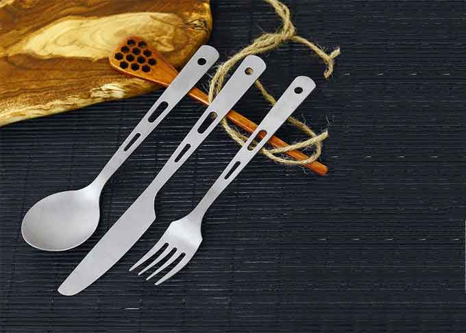 Metal Titanium Knife Fork Spoon Set Long Handle Cookware Camping Ultralight Spork