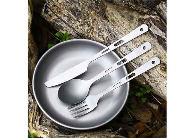 Metal Titanium Knife Fork Spoon Set Long Handle Cookware Camping Ultralight Spork